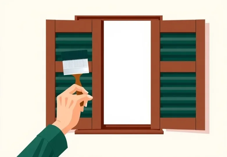 Mise en peinture au pinceau de volets et d'encadrements en bois